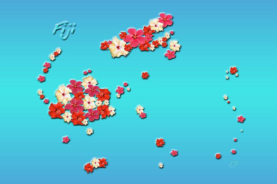 Map Digital Art - Floating flowers of Fiji by Edie Purdie