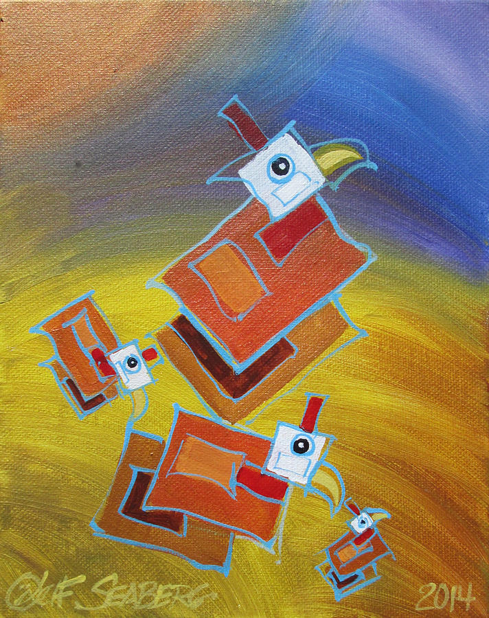 Chicken Painting - Floating Guinea Squares by Jeff Seaberg