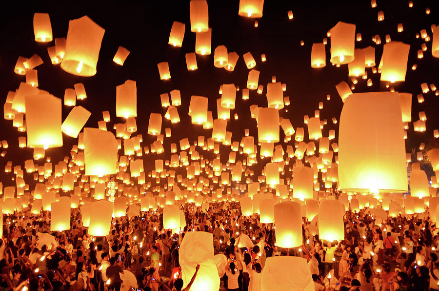 Floating Lanterns  Loi Krathong Photograph by Nanut Bovorn