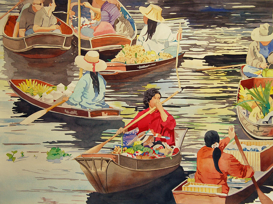 Floating Market Painting by Terry Holliday
