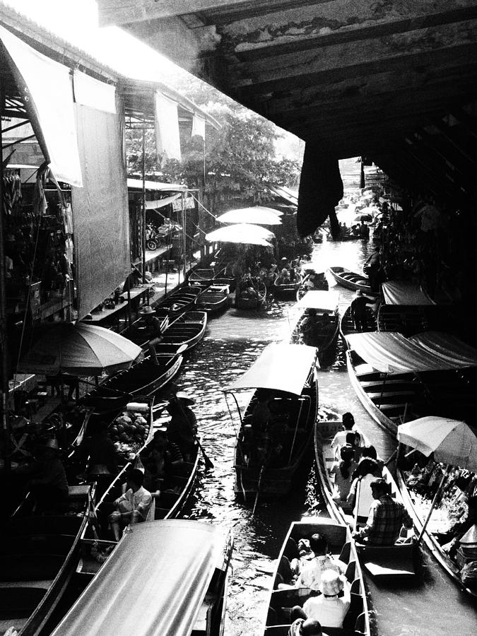 Black And White Photograph - Floating Markets in Black and White by Kaleidoscopik Photography