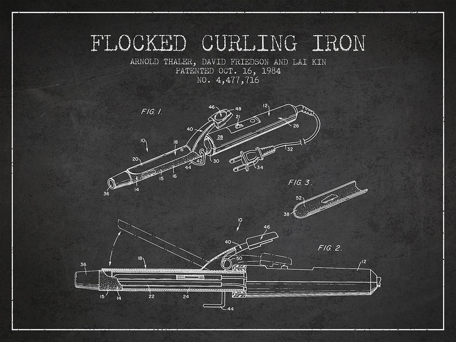 Vintage Digital Art - Flocked Curling Iron patent from 1984 - Charcoal by Aged Pixel