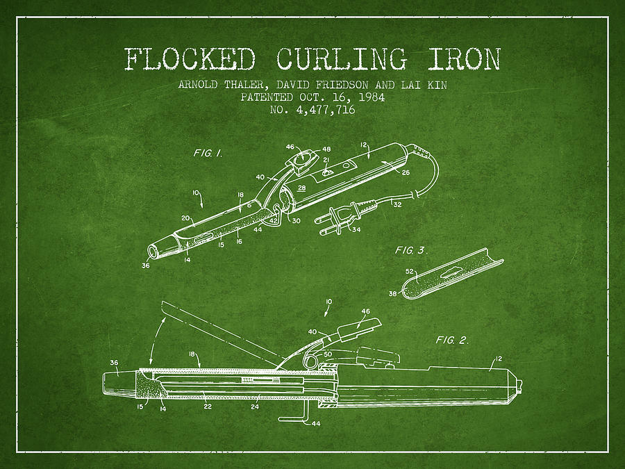 Vintage Digital Art - Flocked Curling Iron patent from 1984 - Green by Aged Pixel