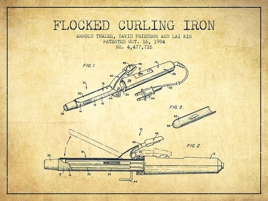 Vintage Digital Art - Flocked Curling Iron patent from 1984 - Vintage by Aged Pixel