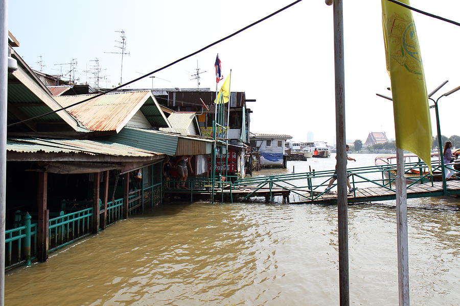 Boat Photograph - Flooded docks of a river boat taxi in Bangkok Thailand - 01131 by DC Photographer
