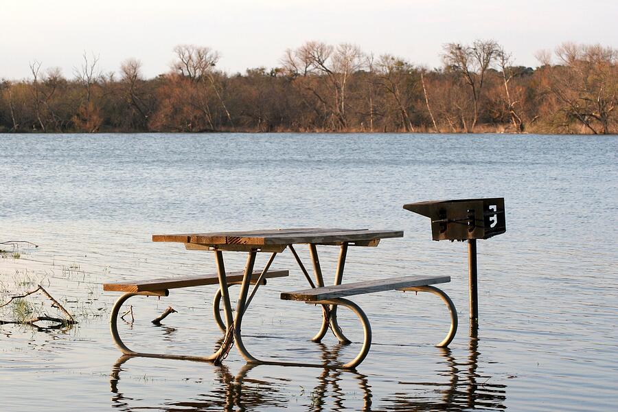 Flooded Park Bench Lunch Photograph