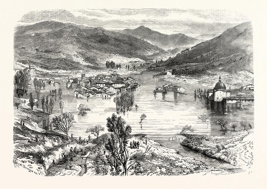 Vintage Drawing - Flooding Of The City Of San Stefano In Tuscany by Litz Collection