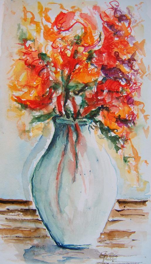 Flora in Glass Vase Painting by Elaine Duras