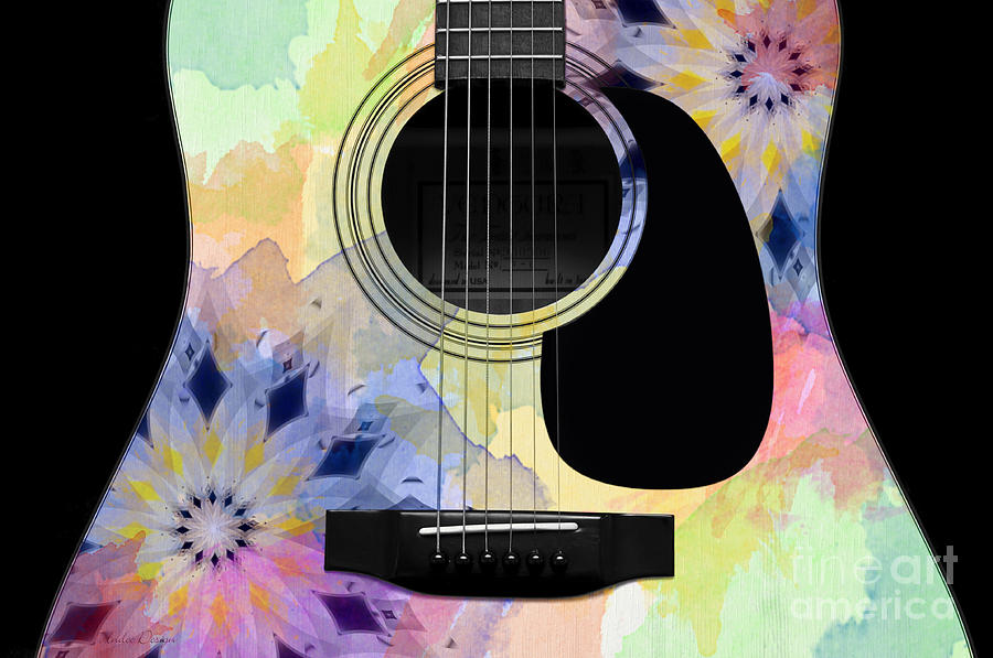 Abstract Digital Art - Floral Abstract Guitar 10 by Andee Design
