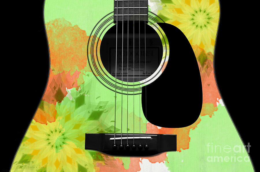Abstract Digital Art - Floral Abstract Guitar 15 by Andee Design