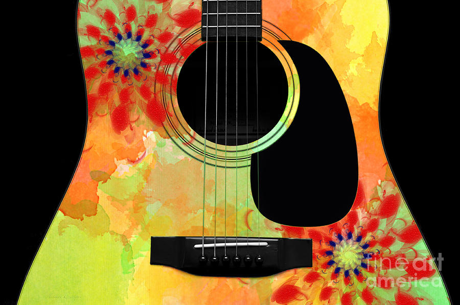 Floral Abstract Guitar 34 Digital Art by Andee Design