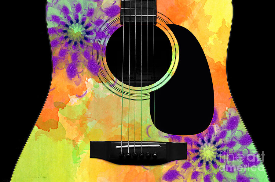 Floral Abstract Guitar 35 Digital Art by Andee Design
