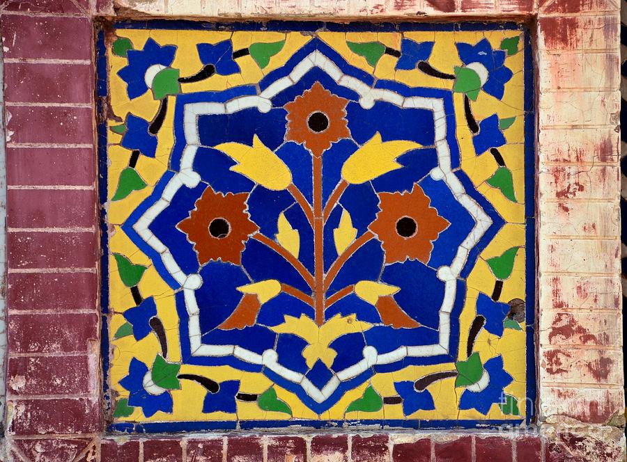 Floral ceramic mosaic at mosque in Pakistan Photograph by Imran Ahmed