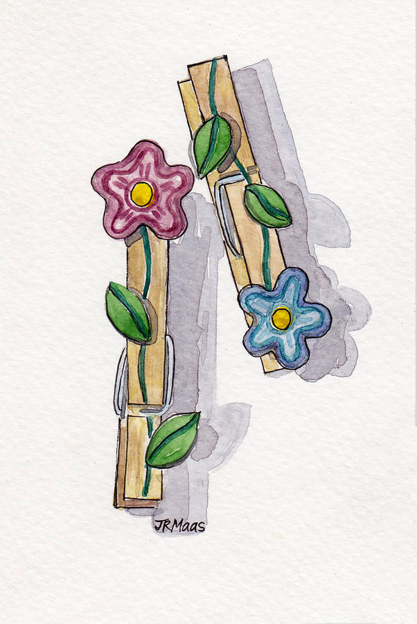 Floral Clothespins Painting by Julie Maas