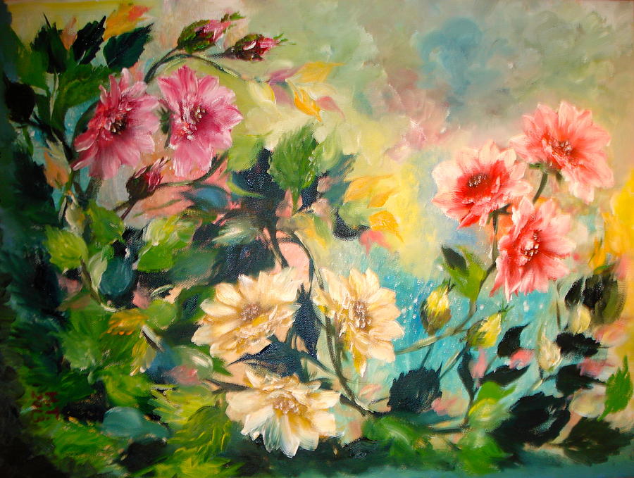 Floral Flowing Painting by Marguerite Ujvary Taxner