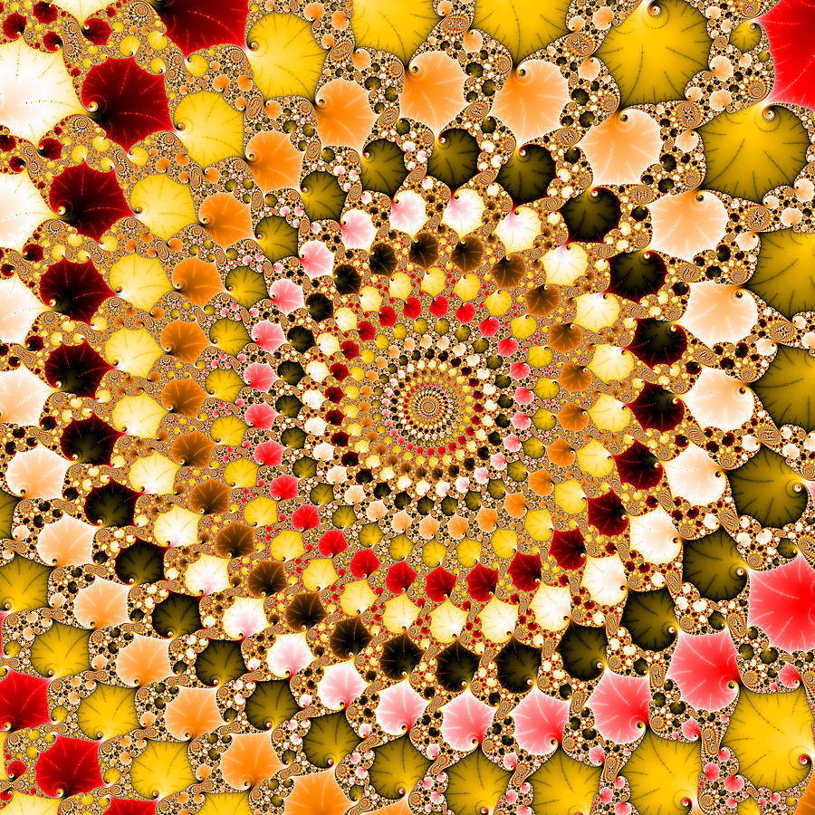 Abstract Digital Art - Floral fractal spiral warm colors  by Matthias Hauser