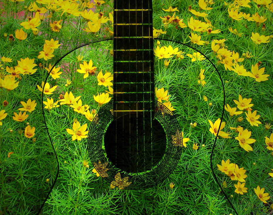 Floral Guitar Yellow Photograph by Clare VanderVeen