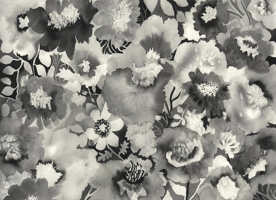 Pattern Painting - Floral in Black and White by Neela Pushparaj