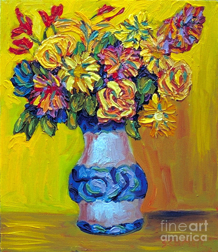 Impressionism Painting - Floral with Yellow Back ground by Jay  Schmetz