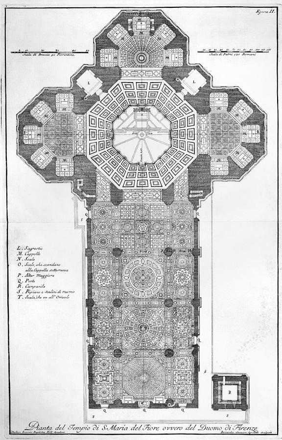 Floor Plan of Santa Maria del Fiore Cathedral in Florence, Italy Drawing by Granger