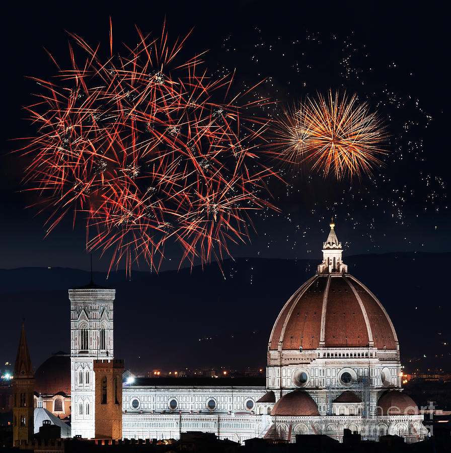 Florence Cathedral with Fireworks Photograph by Filippo Bacci Fine