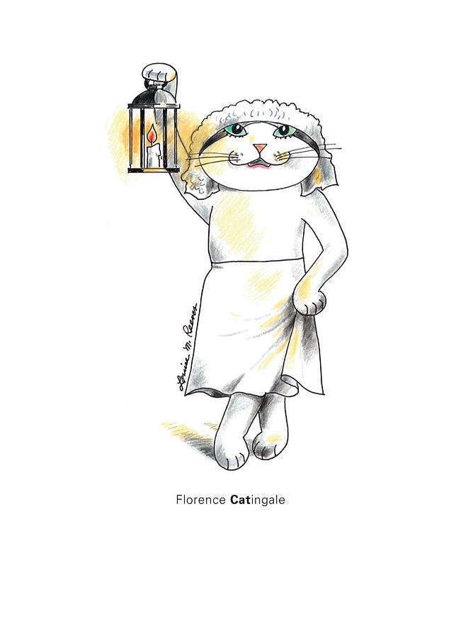 Cat Drawing - Florence CATingale by Louise McClain Reeves