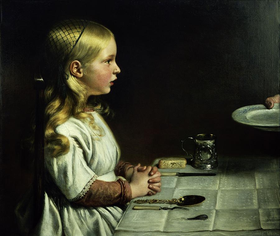 Bread Photograph - Florence Cope Saying Grace At Dinnertime by Charles West Cope