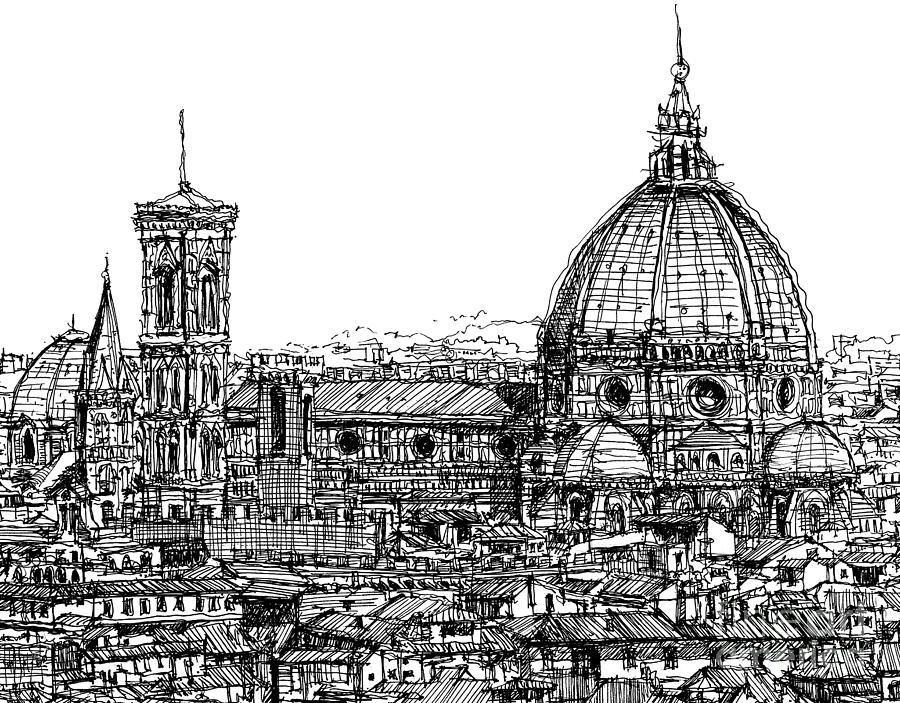 Architecture Drawing - Florence Duomo in ink  by Adendorff Design