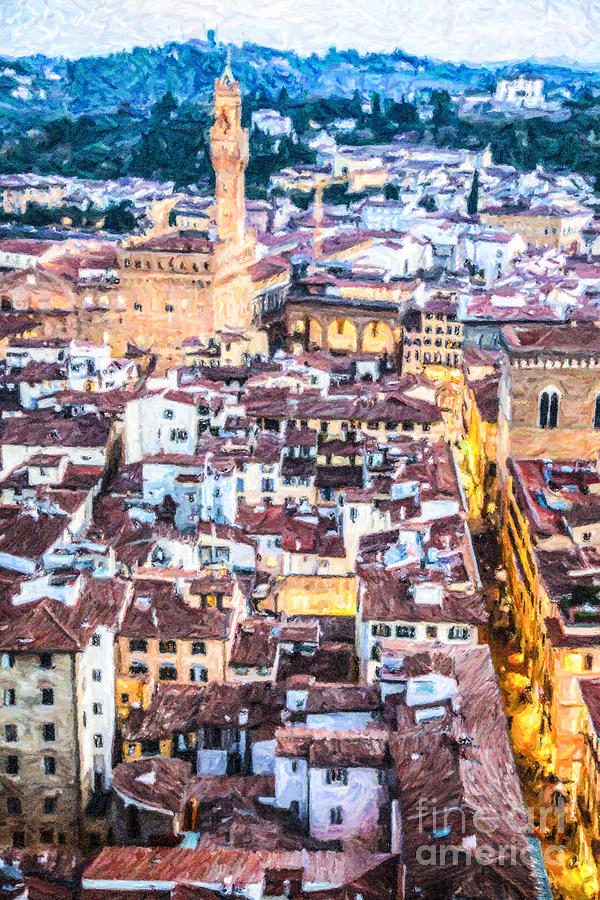 Architecture Digital Art - Florence evening elevated view by Liz Leyden