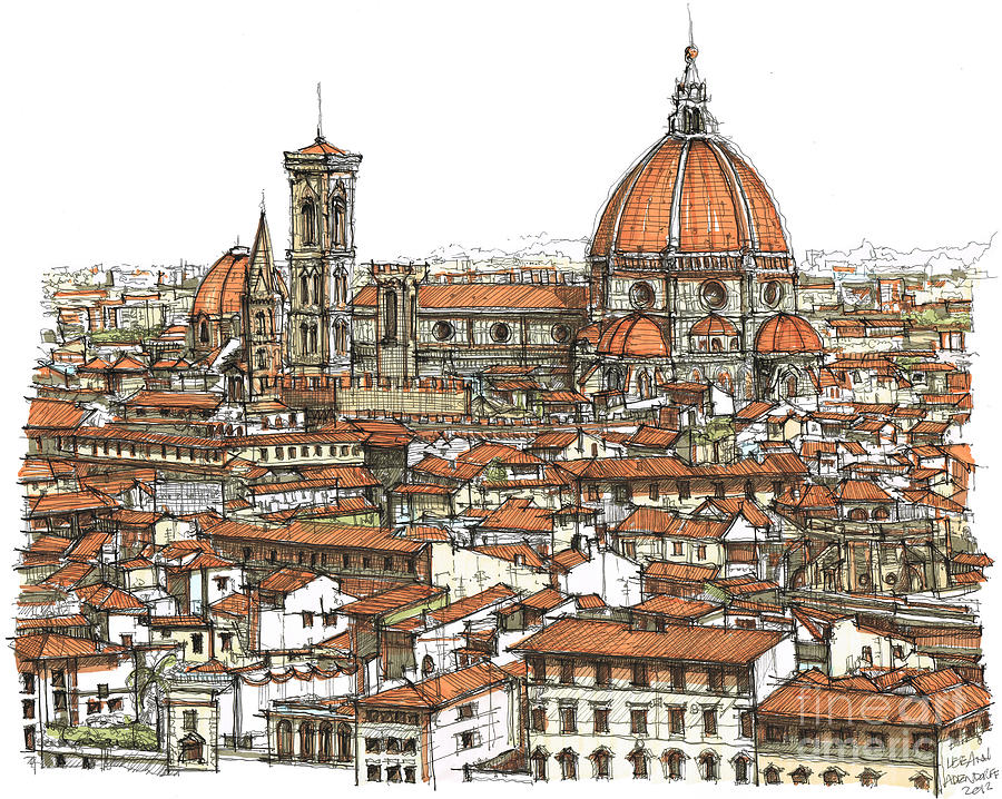 Architecture Drawing - Florence in colour by Adendorff Design