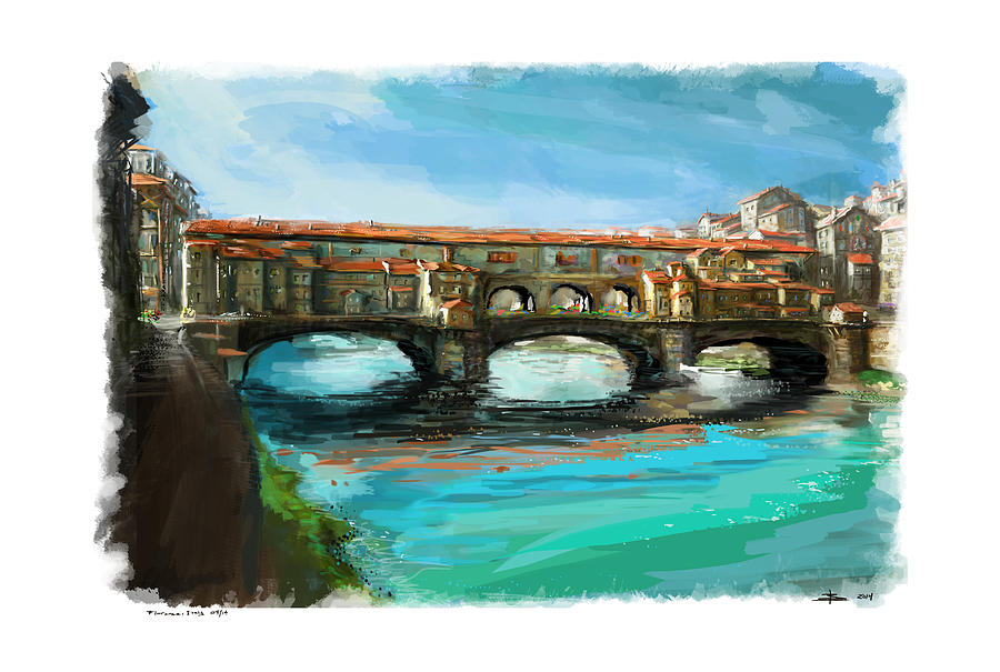 Abstract Painting - Florence Italy Ponte Vecchio Bridge  by Brian Lee Arts