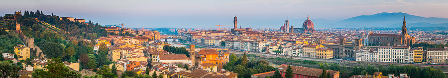 Florence landmark sunrise panorama Duomo villas spires cityscape Tuscany Italy Photograph by fotoVoyager