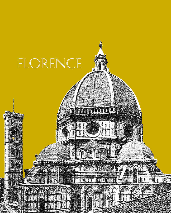 Florence Skyline Cathedral of Santa Maria Del Fiore 1 - Gold   Digital Art by DB Artist
