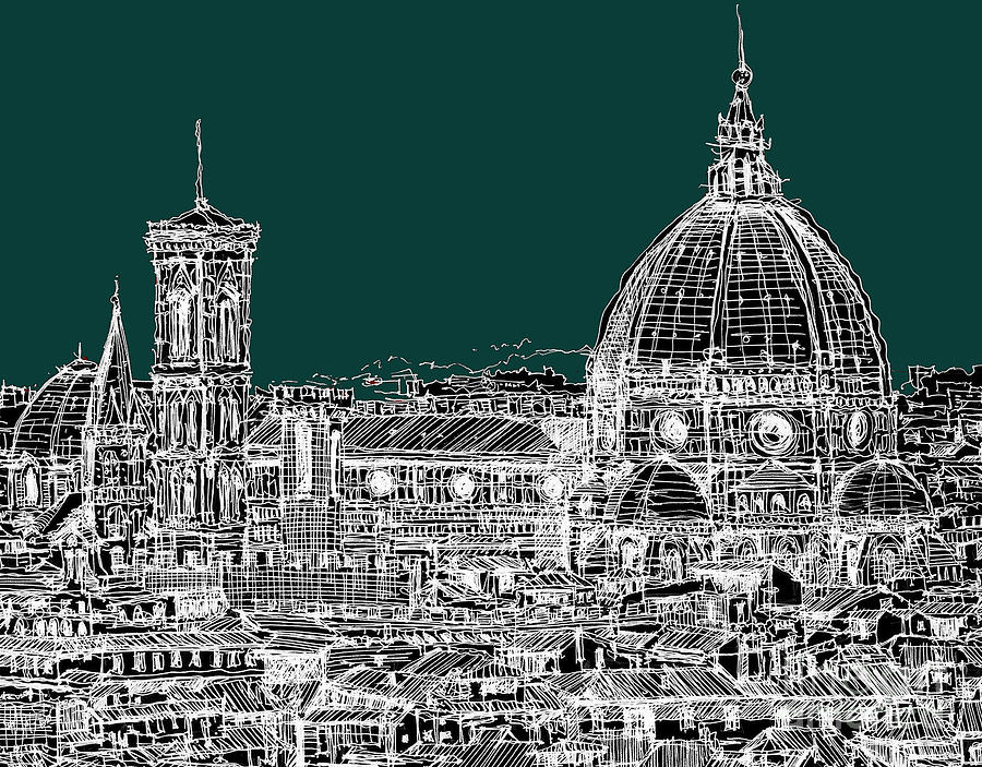 Architecture Drawing - Florence white on turquoise by Adendorff Design