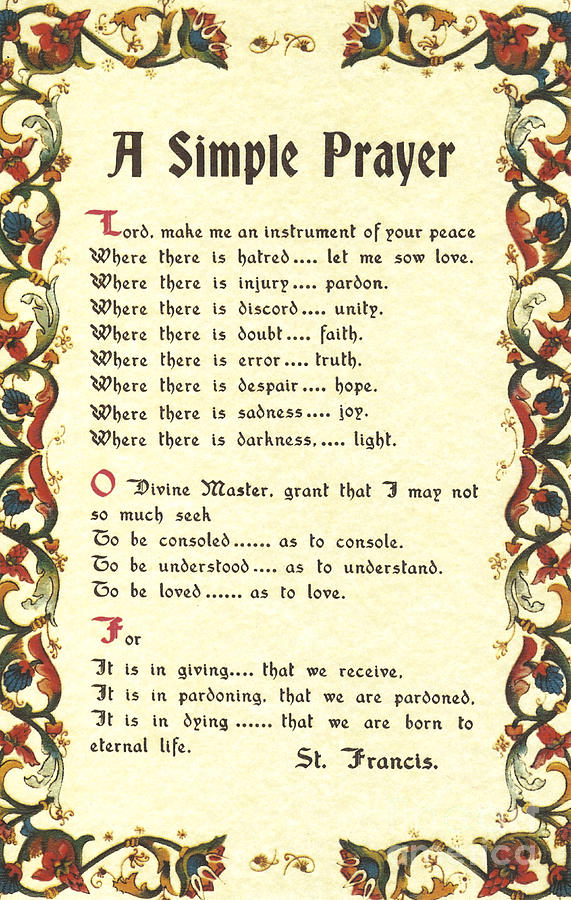 florentine simple prayer for peace by saint francis of assisi mixed