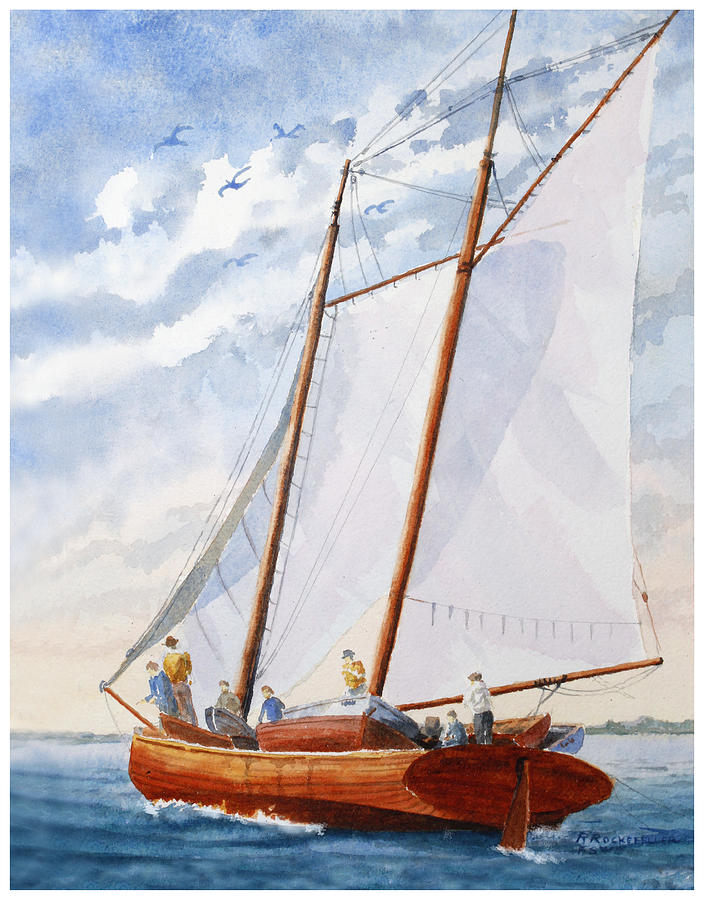 Boat Painting - Florida Catboat at Sea by Roger Rockefeller