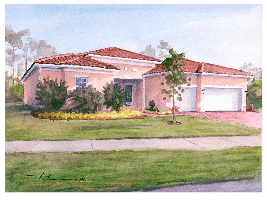 Florida House Watercolor Portrait Drawing by Mike Theuer Florida House Watercolor Portrait Drawing by Mike Theuer