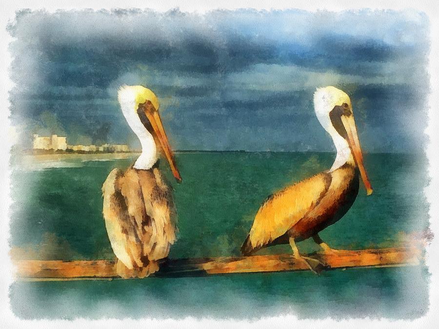 Florida Keys Brown Pelicans Painting by Maciek Froncisz