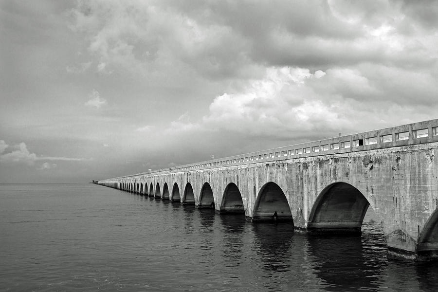 Florida Keys Seven Mile Bridge Black And White Photograph