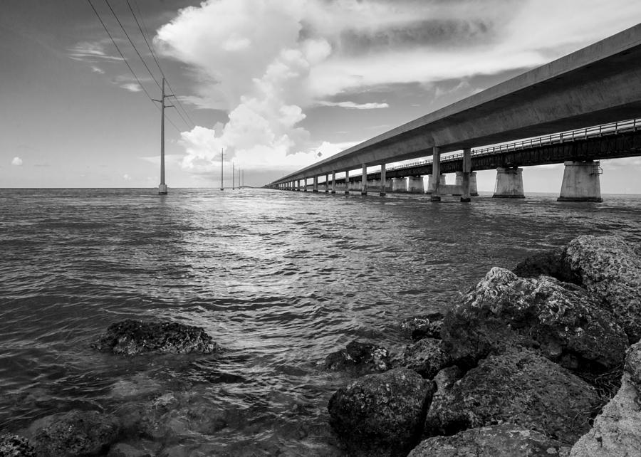 Florida Keys Seven Mile Bridge South BW Photograph by Photographic Arts And Design Studio