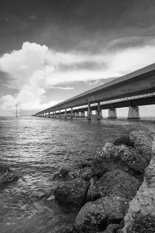 Florida Keys Seven Mile Bridge South BW Vertical Photograph by Photographic Arts And Design Studio