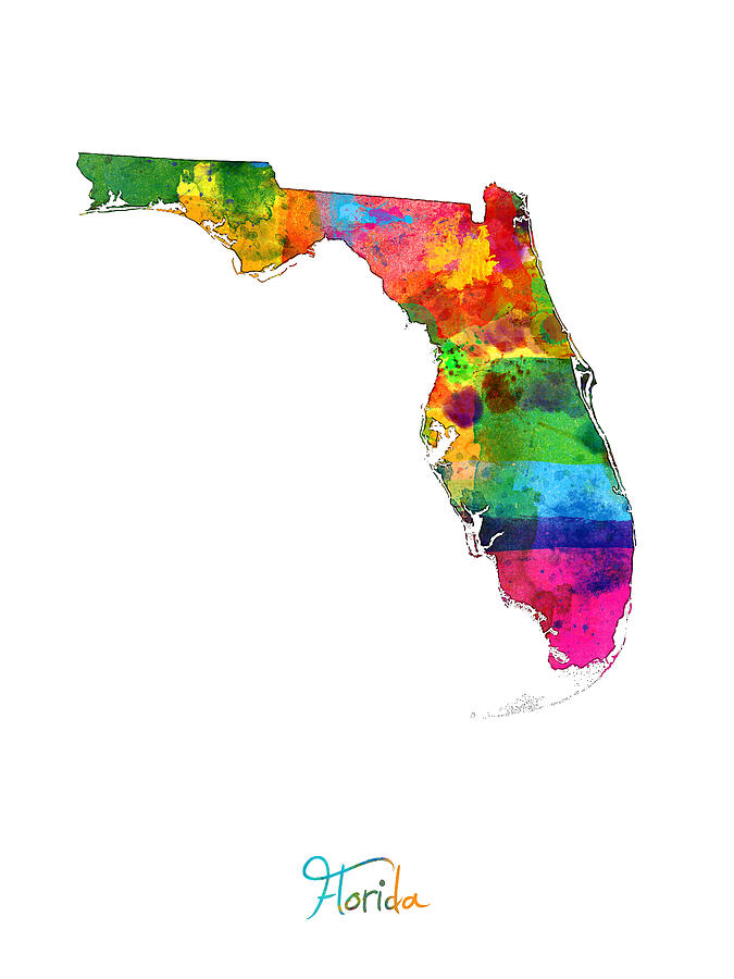 Orlando Digital Art - Florida Map by Michael Tompsett