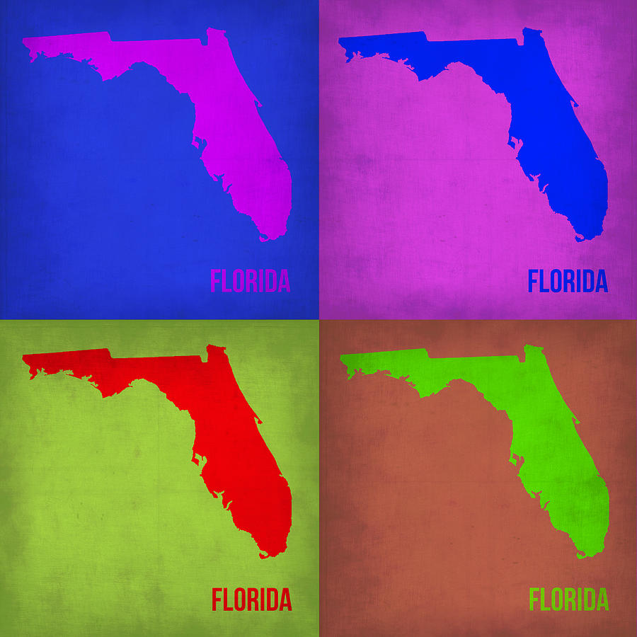 Florida Map Painting - Florida Pop Art Map 1 by Naxart Studio