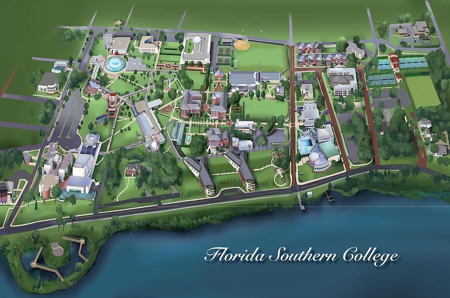 Florida Southern College Campus Map Florida Southern College Digital Art by Rhett and Sherry Erb