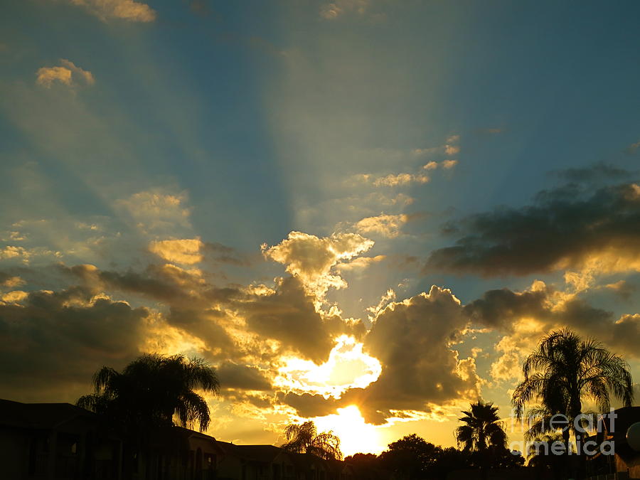 Florida Sunset Rays through the clouds No 8. Photograph by Robert Birkenes
