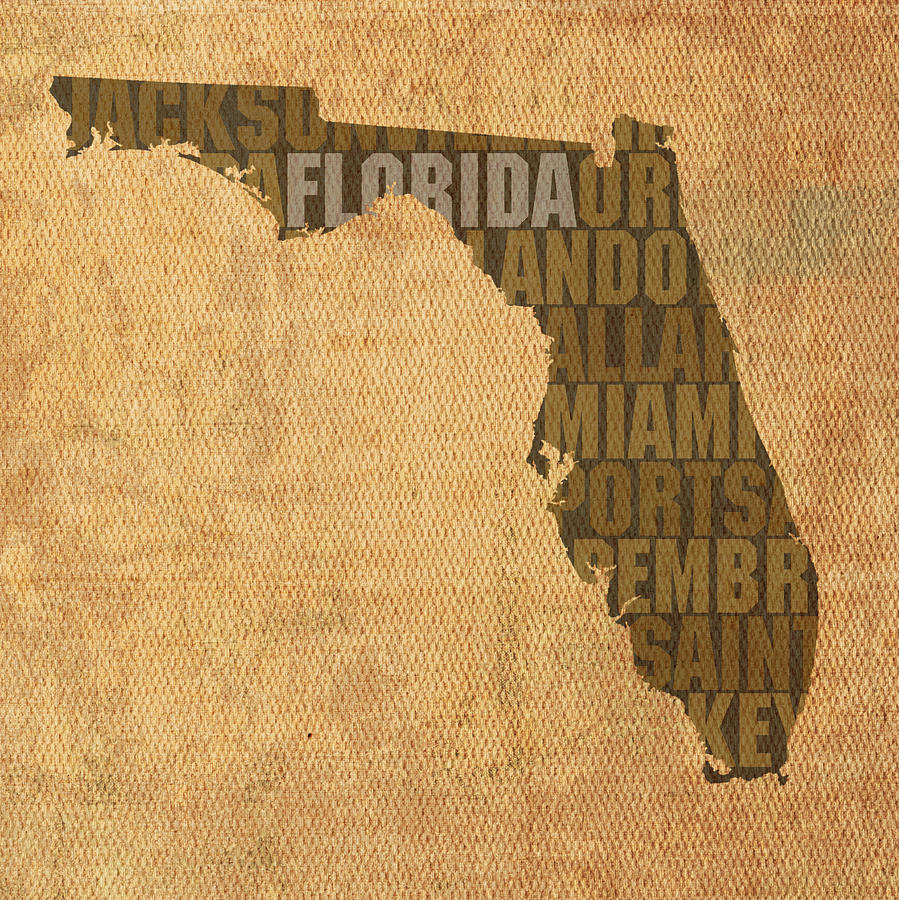 Florida Word Art State Map on Canvas Mixed Media by Design Turnpike