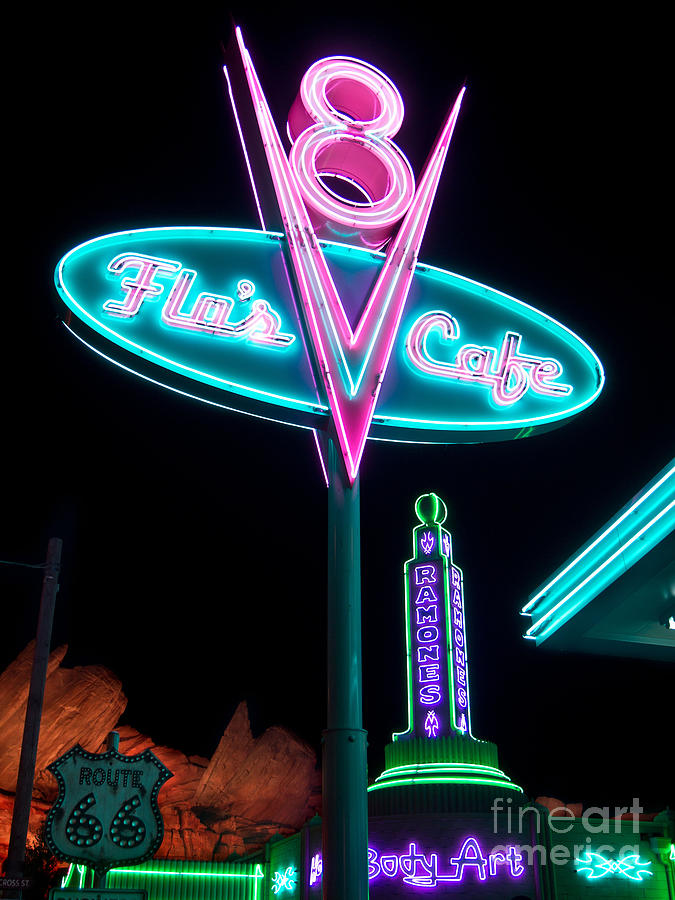 Anaheim Photograph - Flos Cafe Sign by Tommy Anderson