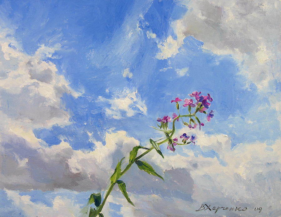 Flower and sky Painting by Victoria Kharchenko