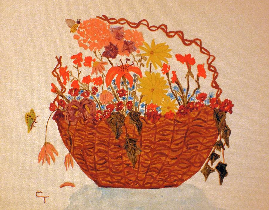 Basket Painting - Flower Basket by Claudia  Thomas