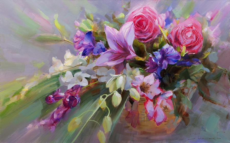 Rose Painting - Flower baskets for the beloved. by Alexey Shalaev